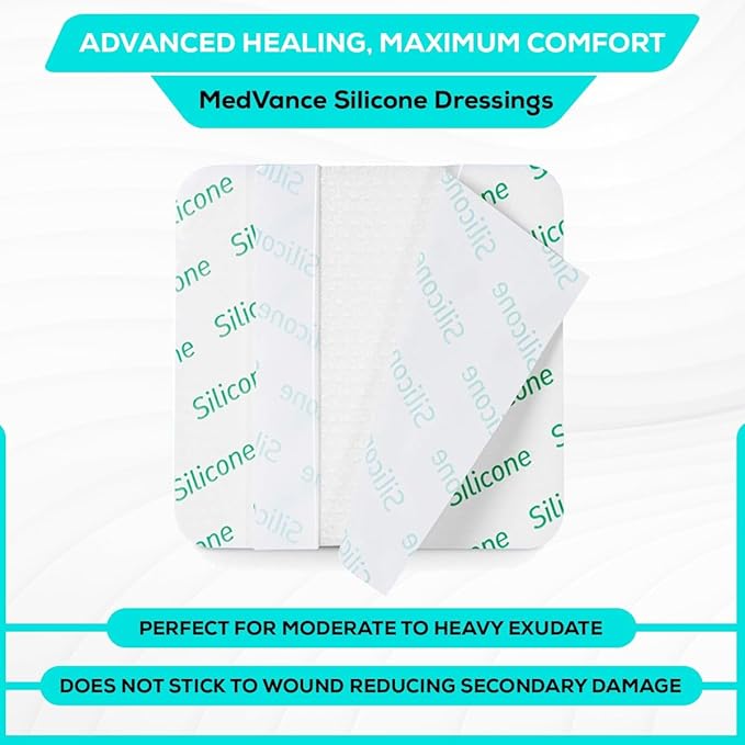 MedVance TM Silicone - Silicone Adhesive Foam Absorbent Dressing, 4"x4", Box of 5 dressings