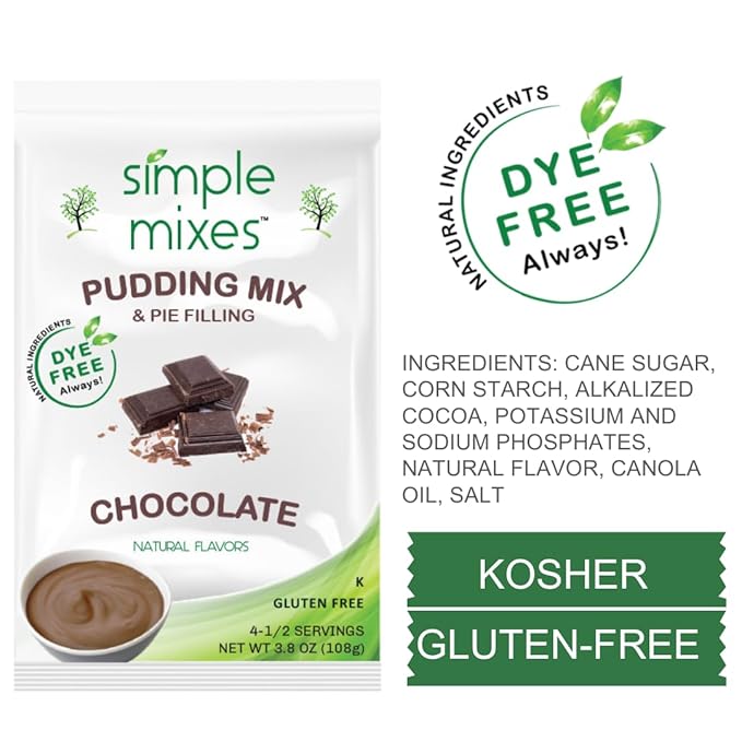Simple Mixes Natural Instant Pudding & Pie Filling Mix, Healthy Snack, Chocolate, Gluten and Dye-Free, No Fat, or Lactose, Kosher, 3 Pack