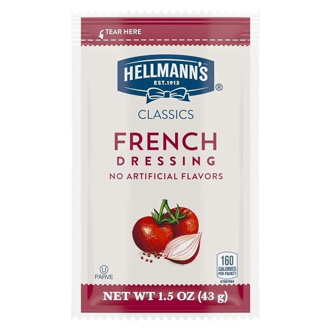 Hellmann's Classics French Salad Dressing Portion Control Sachets Gluten Free, No Artificial Flavors or High Fructose Corn Syrup, Colors from Natural Sources, 1.5 oz, Pack of 102