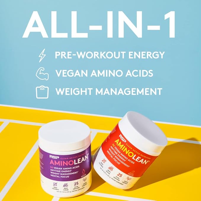 RSP NUTRITION AminoLean Natural Pre Workout Powder, Sucralose Free Amino Energy with No Artificial Dyes, Vegan BCAAs and Weight Management, Mango, 25 Serv
