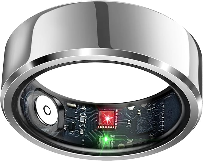Smart Ring Health Tracker, Sleep Tracker Ring with Heart Rate, Waterproof Fitness Ring for Activity Monitoring/Steps/Distance/Calories, Air Gestures, Up to 7-Day Battery, for iOS Android (Silver,#10)