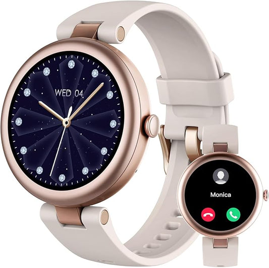 Fitness Tracker, Round Fitness Watches for Women with Bluetooth Call Heart Rate Monitor Sleep Tracker Calorie/Step Counter, Birthday Gift for Women Lady Mom Waterproof Starlight