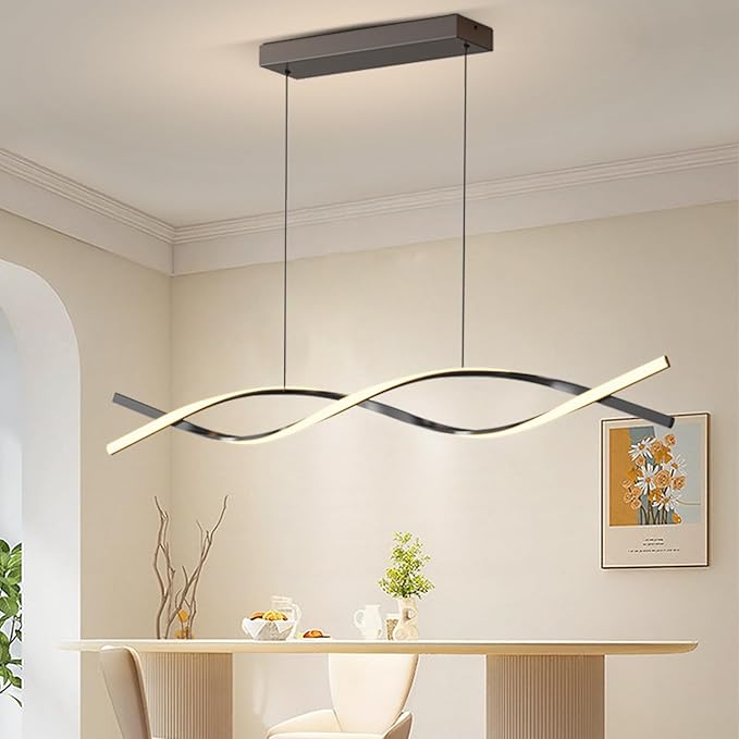 Modern Pendant Lights Fixture, 39in Aluminum LED Chandelier with Remote Control Dimmable 3000k-6000K Color Temperature, Island Lighting Lamp for Kitchen, Dining Room, Billiard Room
