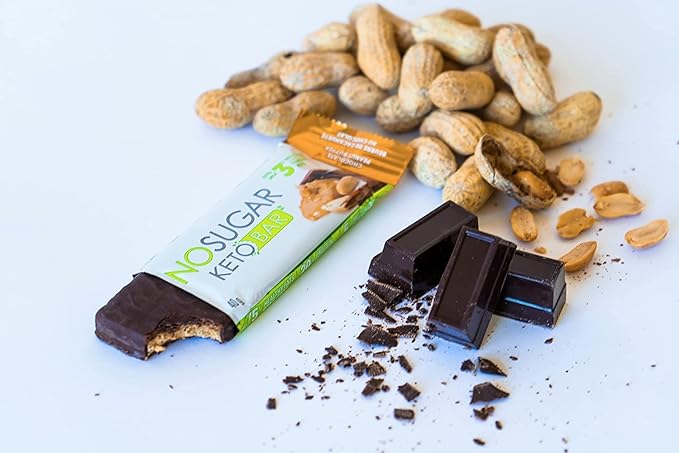 No Sugar Keto Bar Snack - Low Carb No Sugar Keto Snack Food with Keto Friendly Macros (24 x 1.41oz Bars, Peanut Butter)