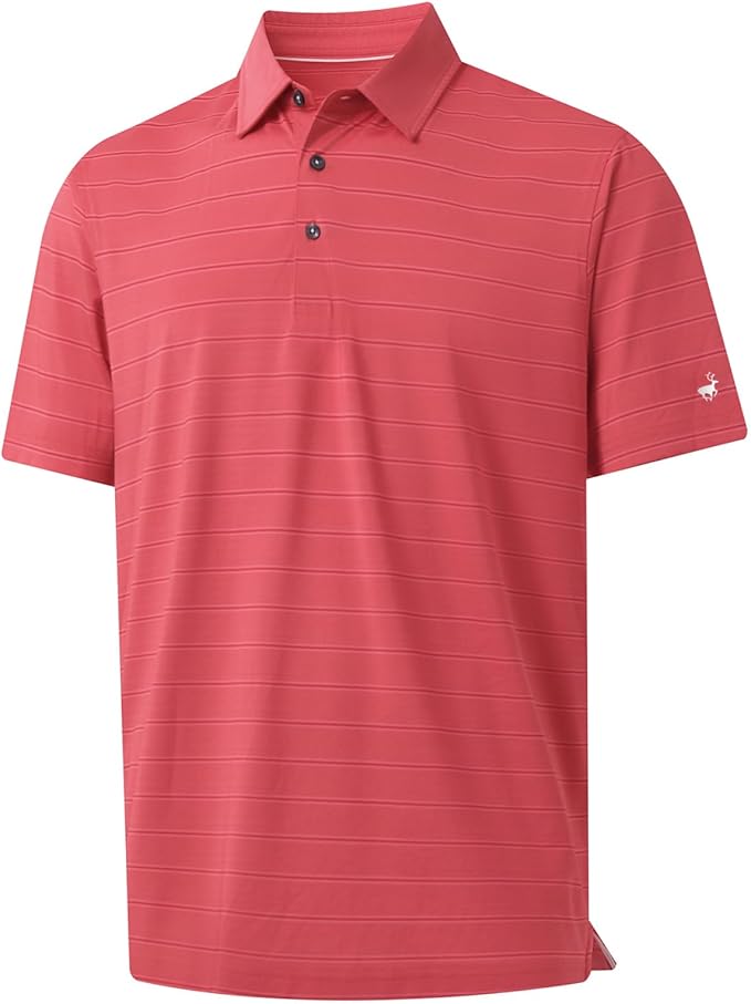 Rouen Polo Shirts for Men Dry Fit Performance Heather Stripe Golf Polo Moisture Wicking Lightweight Breathable Golf Shirts