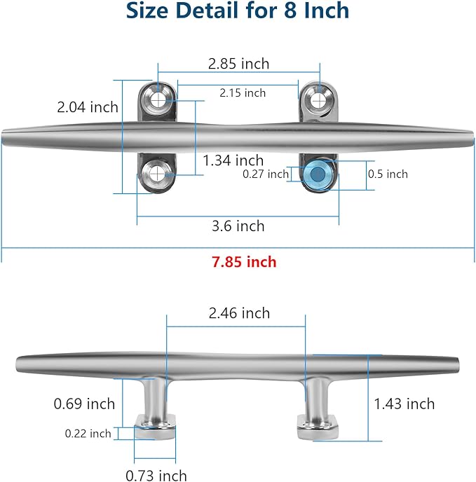 Boat Cleat 6 Inch 316 Stainless Steel, Dock Cleat 8 Inch Heavy Duty Open Base Include Screws, Boat Dock Cleats 10 Inch with Backing Plate for Boats, Kayak, Marine, Deck and Decor(2,4,6 Pack)