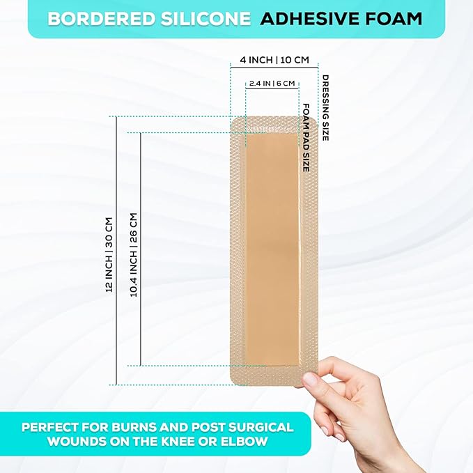 MedVanceTM Silicone - Bordered Silicone Adhesive Foam Dressing Size 4"x 12" (2.4"x10.4" Pad) 10 Pack