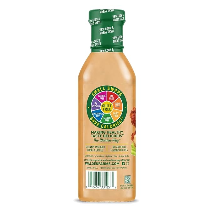 Walden Farms Buffalo Ranch Dressing & Dip – Calorie-Free, Gluten-Free, Low Carb, Keto-Friendly, Sugar-Free, Fat-Free, Dairy-Free Spicy Buffalo Ranch Flavor – 12 oz Bottle