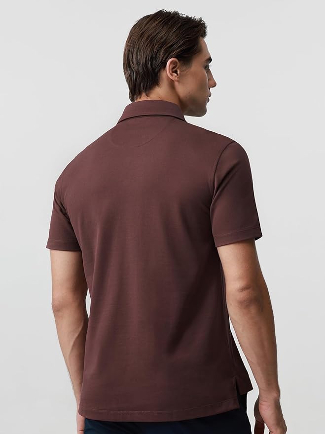 BCI Cotton Blend Pique Polo Shirts for Men Short Sleeve Tops Comfort Split Hem with 3-Color Tape