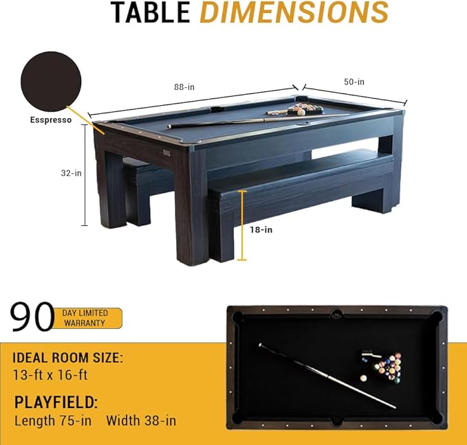 New York Nights 7 Ft Pool Table Set with Benches and Top