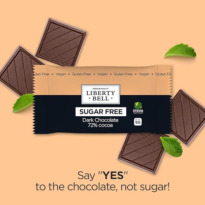 Zero Sugar Dark Chocolate Squares 72% Cocoa, Vegan, Gluten-Free, Stevia Sweetened Candy Bars, 45 Count