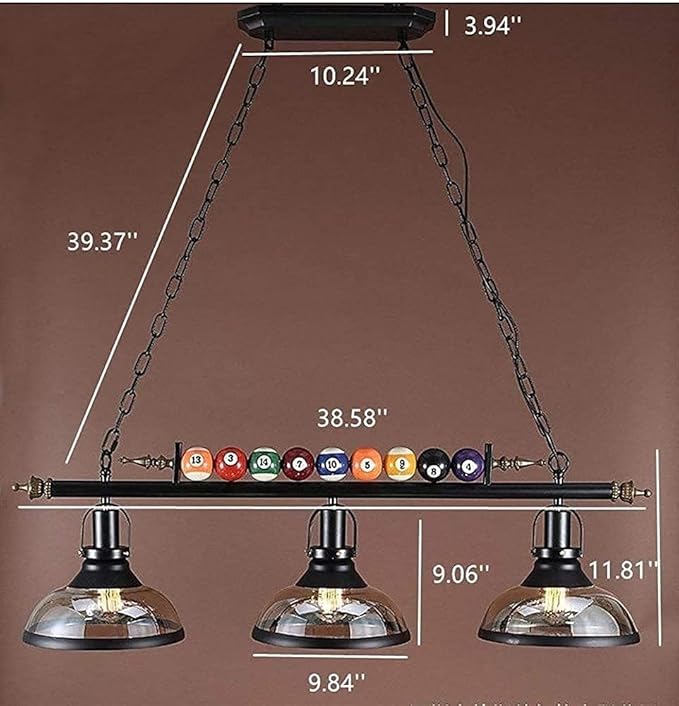 MADISH Billiard Pendant Lights, Retro Island Light Fixtures, for 7'-8' Hanging Pool Table Lights for Bar, Cafe, Billiards Room, Snooker Table, Kitchen Island, Beer Party