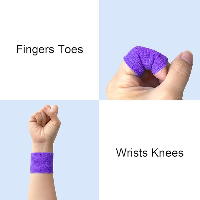 15 Pack Cohesive Wrap 2 Inch x 5 Yards Self Adherent Vet Tape for Pets, Elastic Self Adhesive Bandage Wrap for Sports, Finger, Wrist, Ankle (Purple)