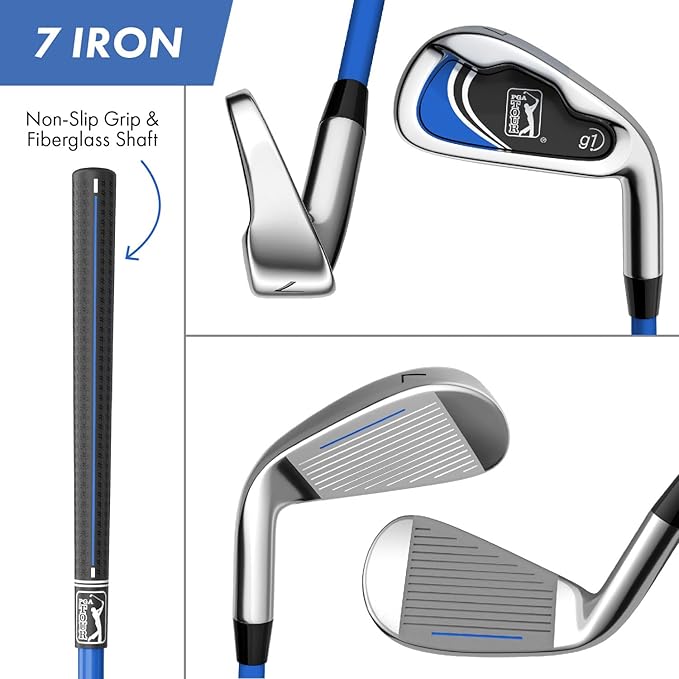 PGA TOUR Youth Golf Club Set for Ages 8-12 (4’8”-5’2”) and 12+ (5’2”+), Right and Left-Handed Kids Golf Sets – Beginner Junior Golf Clubs with Lightweight Stand Bag, Mallet Putter, Hybrid, Driver