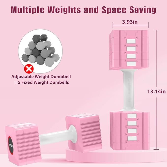 Adjustable Weight Dumbbells Set of 2, 3.4lb/5.7lb/8lb/10.3lb/12.6lb Each Hand Weight Sets for Women/Men, Adjustable Dumbbells Set for Home Gym Fitness Workout Strength Training