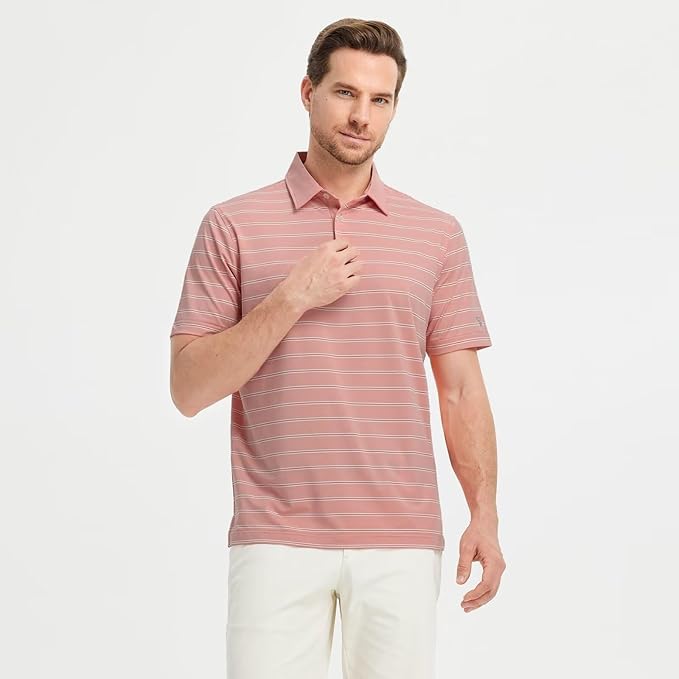 M MAELREG Golf Shirts for Men Moisture Wicking Striped Polo Performance Dry Fit Business Sports Mens Polo Shirts Short Sleeve