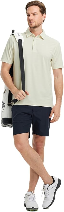 Rouen Polo Shirts for Men Dry Fit Performance Heather Stripe Golf Polo Moisture Wicking Lightweight Breathable Golf Shirts