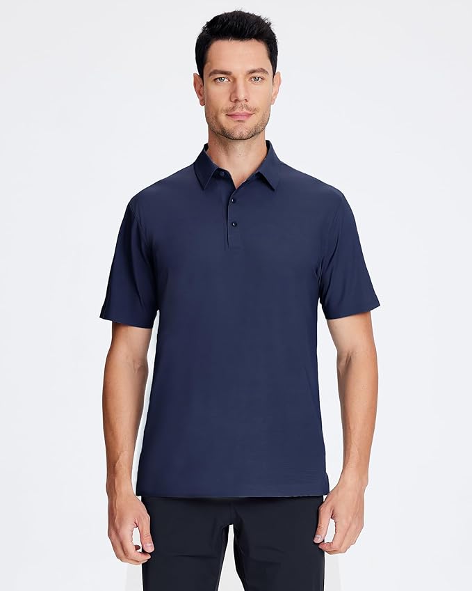 SAMERM Golf Shirts for Men Super Stretch Jacquard Dry Fit Golf Polo Moisture Wicking Short Sleeve Polo Shirts for Men