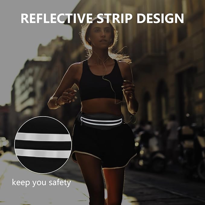 Running Belt Fanny Pack, Running Waist Pack for Women & Men USA Patented Hands-Free Reflective Runner Pouch Belt Fitness Workout Bag No-Bounce Adjustable Sport Travel Fanny Pack Cell