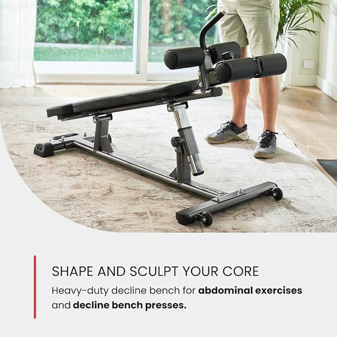 Finer Form Semi-Commercial Sit-Up Bench For Core Workouts and Decline Bench Press. Adjustable Weight Bench with Reverse Crunch Handle with 4 Adjustable Height Settings. Great Ab Workout Equipment