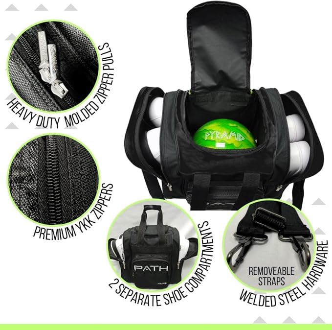 Pyramid Path Pro Deluxe Single Bowling Ball Tote - Holds One Ball, One Pair Shoes Up to Mens 15
