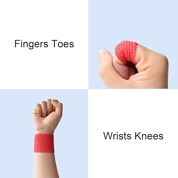 10 Pack Self Adherent Bandage Wrap Elastic Cohesive Bandage Self Adhesive Tape Vet Wrap Tape 2 Size (8Pack 2'' and 2Pack 1''), Red