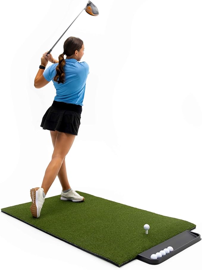 Premium Turf Indoor/Outdoor Golf Mat. Bonus Tray + 3 Tees