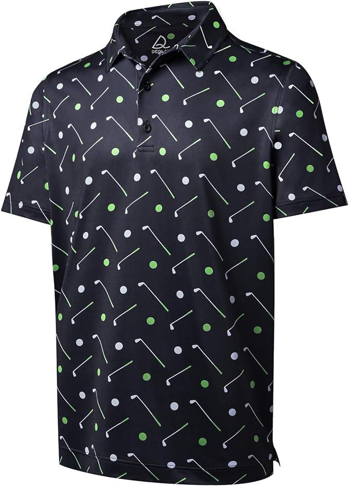 DEOLAX Mens Polo Shirts Fashion Print Mens Golf Shirt Dry Fit Mens Golf Polo Short Sleeve Quick Dry Funny Golf Shirt for Men
