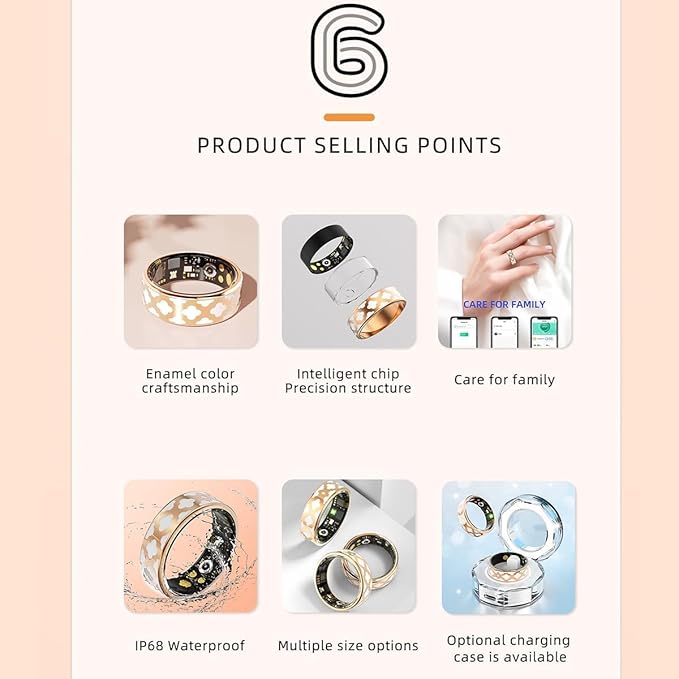 Smart Ring Health Tracker for Women Men, Fitness/Sleep/Stress/HR Tracker, Fitness Tracker with Steps, Distance & Calorie Count, iOS & Android Compatible, IP68 Waterproof (13#)