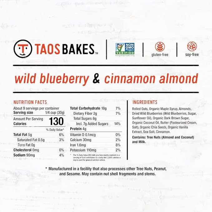 Taos Bakes - Wild Blueberry & Cinnamon Granola - Crunchy Granola Breakfast Snack - Gluten Free, No GMOS, No Fillers - 10 oz (Pack of 3)