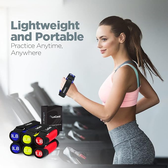 LoGest Soft Hand Weights Adjustable Straps - Comes in 1LB Weights or 2LB or 3LB 4LB - Comfortable & Secure Weighted Neoprene Dumbbells with Straps for Walking Running Cardio Workout Physical Therapy