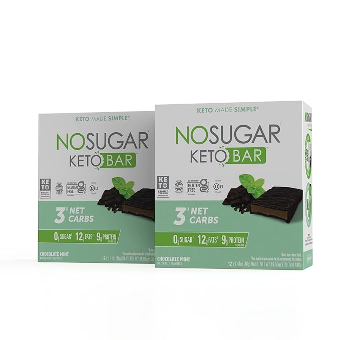 No Sugar Keto Bar Snack - Low Carb No Sugar Keto Snack Food with Keto Friendly Macros (24 x 1.41oz Bars, Chocolate Mint)