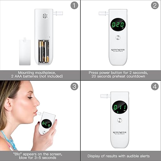 Professional Breath Monitoring Ketosis Meter Portable Breath Ketosis Breath Analyzer Meter for Ketosis Testing - High Precision Ketone Breath Tester with 10 Mouthpieces for Testing Ketosis