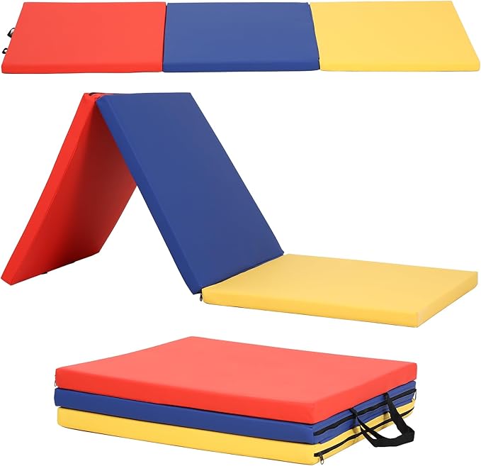 Gymnastics Tumbling Mats Portable Gymnastics Mat Foldable Tumbling Mat 2'x6'/4'x8' PU Leather Exercise Mat Yoga Mat with Carrying Handles for home Workout outdoor Yoga Gymnastics