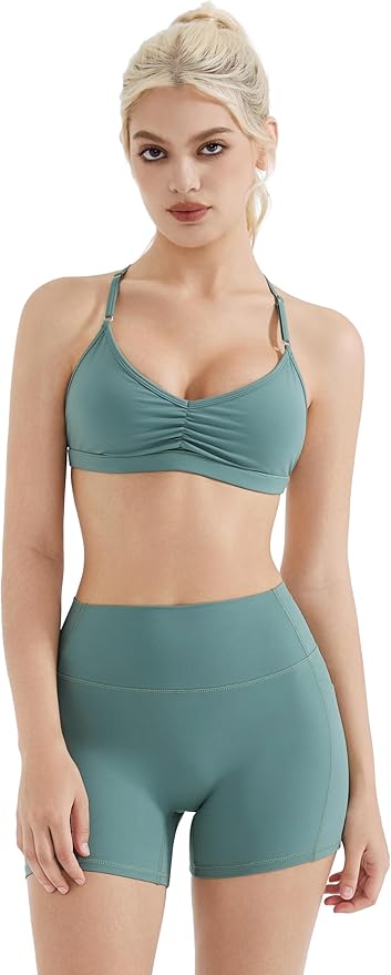 SUUKSESS Workout Sets for Women Padded Open Back Strappy Gym Set Criss Cross Yoga Sets 2 Pieces
