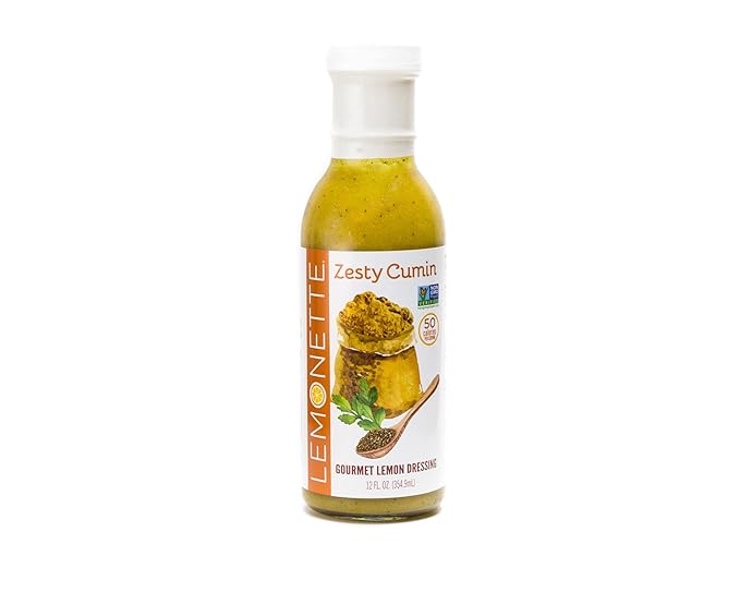 LEMONETTE Zesty Cumin with Tumeric Salad Dressing 1 Gourmet 12oz bottle: Keto Approved (As Seen In Women's Health), Sugar Free, Low Cal, Low Fat, Gluten Free, Vinegar Free, Soy Free, Canola Free, Vegan Certified