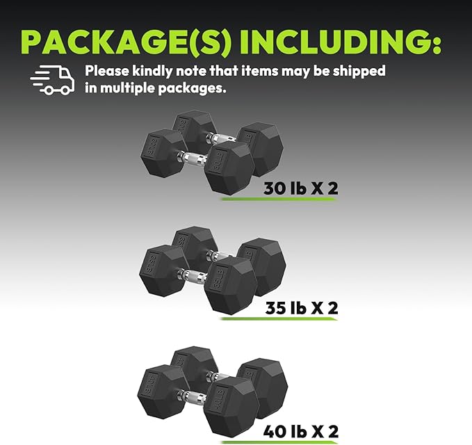 Hex Dumbbell Set, 45-400 lb Set Rubber Encased Exercise & Fitness Dumbbells, Weights Dumbbells Set, Hand Weight for Strength Training
