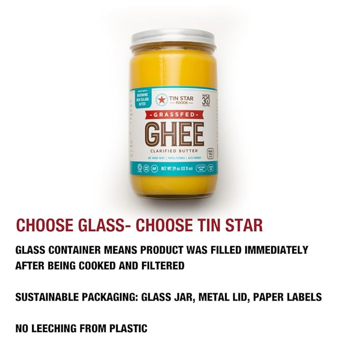 Tin Star Foods - 16 oz Certified Grassfed Traditional Desi Ghee GLASS JAR. Made in kettles and hand filtered in Dallas Texas. Indian owned brand