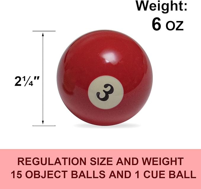 Billiard Balls Set 2-1/4" Regulation Size Pool Table Balls for Replacement (16 Resin Balls)