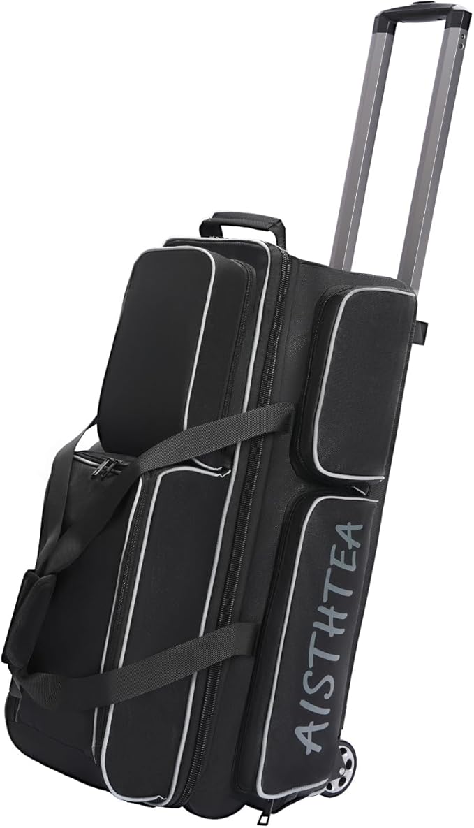2-3 Ball Bowling Bag with Wheels, Rolling Trolley Bowling Bags with Large Separate Shoe Compartment and Oversized Accessory Pocket