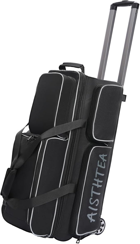 2-3 Ball Bowling Bag with Wheels, Rolling Trolley Bowling Bags with Large Separate Shoe Compartment and Oversized Accessory Pocket
