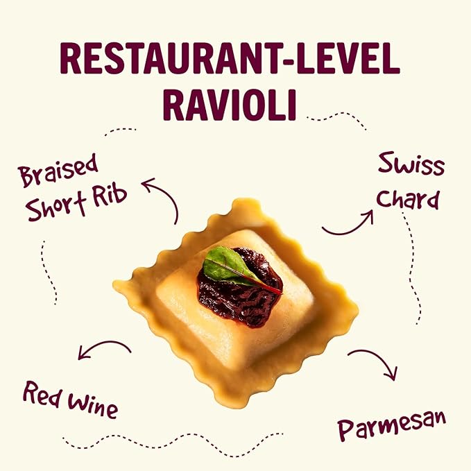 Ripi Braised Short Rib Ravioli – Red Wine, Swiss Chard & Parmesan – Frozen Pasta Meal – Ready in Under 5 Minutes, 9oz, Pack of 12