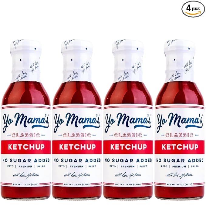 Yo Mama's Foods Keto Classic Ketchup – Pack of (4) - No Sugar Added, Low Carb, Vegan, Gluten Free, Paleo Friendly, and Made with Whole Non-GMO Tomatoes!