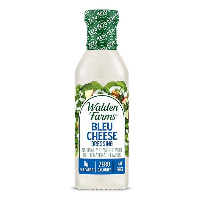 Walden Farms Bleu Cheese Dressing - Calorie-Free, Gluten-Free, Low Carb, Keto-Friendly, Sugar-Free, Rich Bleu Cheese Flavor - 1 Pack 12 oz Bottle