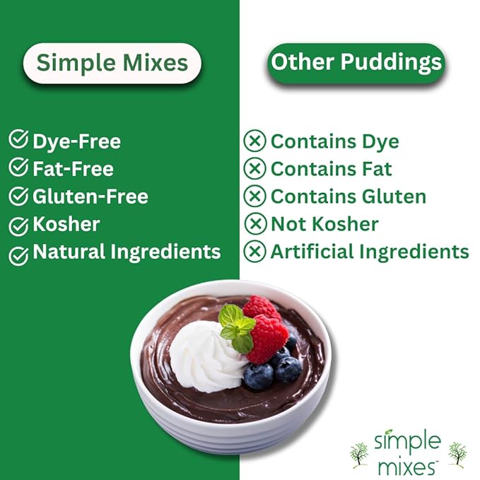Simple Mixes Natural Instant Pudding & Pie Filling Mix, Healthy Snack, Chocolate, Gluten and Dye-Free, No Fat, or Lactose, Kosher, 3 Pack