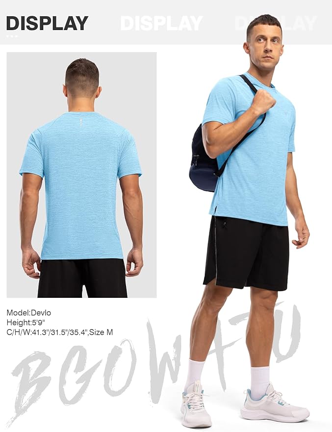 BGOWATU Men's Quick Dry Workout Athletic Shirts Lightweight Tennis Shirts for Men Running Gym Tops
