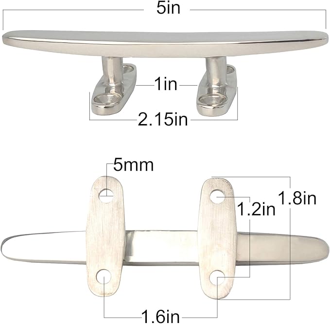 5/6/8 inch Dock Cleats - 316 Stainless Steel Boat Cleats Boat Dock Cleats,Open Base Flat Top Dock Cleat with Fasteners,Rope Cleat Boat Cleat for Deck/Nautical Decor(2,4,6Pack)