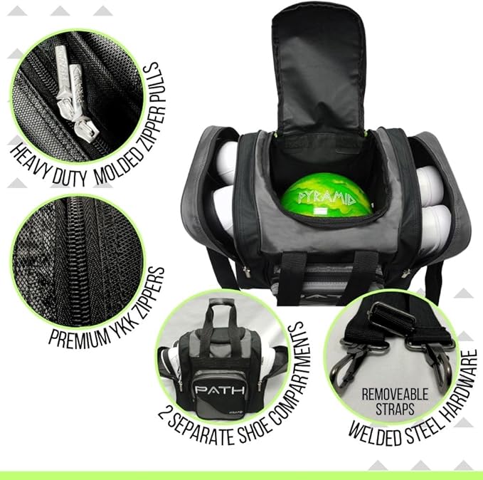 Pyramid Path Pro Deluxe Single Bowling Ball Tote - Holds One Ball, One Pair Shoes Up to Mens 15