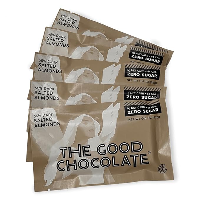 THE GOOD CHOCOLATE - Mini Salted Almonds Chocolate Bars with Zero Sugar & Lower Net Carb - Keto Chocolate Bar Offers Lower Calorie Chocolate Candy - All Natural Non-GMO (Pack of 10)