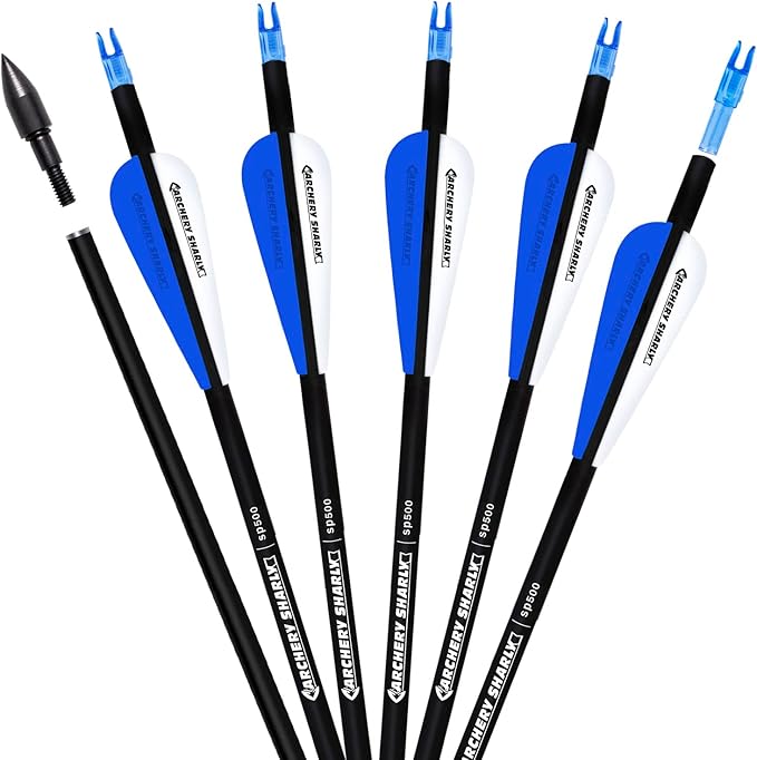30Inch Carbon Hunting Arrow Targeting Practice Arrows with Removable Tips and Adjustable Nocks for Compound & Recurve Bow (Pack of 12)